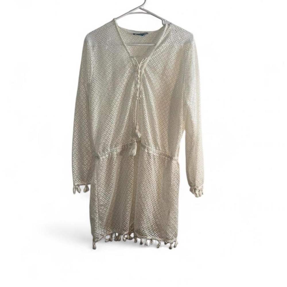 Blue Island Woman’s Cover Up Beach Vacation White Mesh Size L